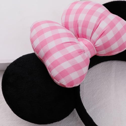 Dolebao 3D Mouse Sequin Ears Headband - Pink and White Plaid