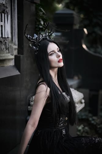 MOSTORY Gothic Black Deer Antlers Headband for Women Girls