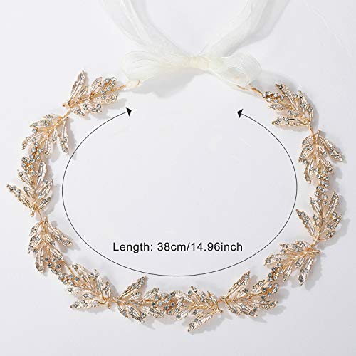 SWEETV Leaf Bridal Headband with Rhinestones