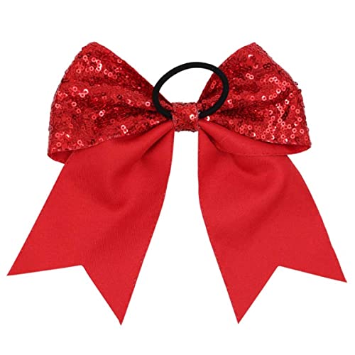 2 PCS 7 Inch Red Sequin Cheer Hair Bows for Teen Girls
