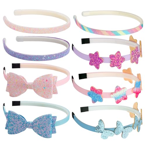 Deoot Glitter Headbands for Girls 8-Pack Butterfly Bow Style