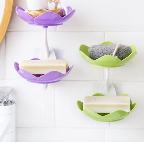 XISAOK Strong Adhesive Wall Soap Dish with Lotuses Design