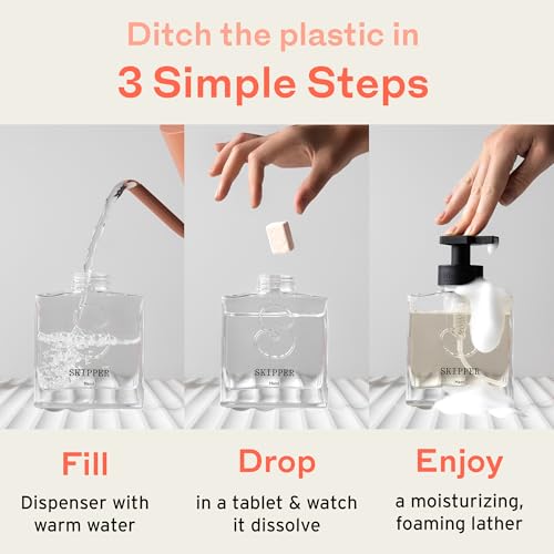 Skipper Hand Wash Single Kit - 1 Glass Dispenser 3 Tablet Refills