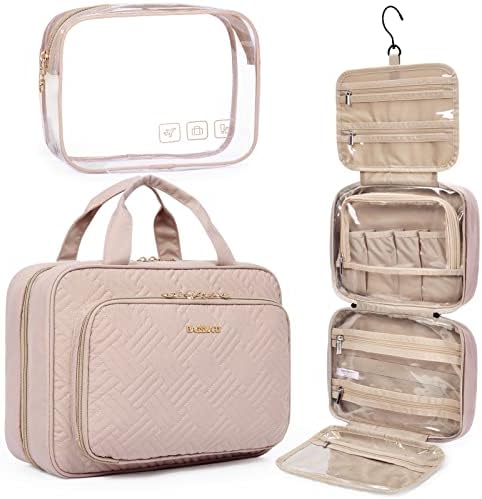 BAGSMART Toiletry Bag Organizer with TSA Approved Transparent Cosmetic Bag - Medium Pink