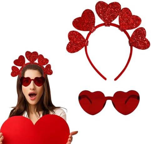 Glitter Heart Headband Sunglasses Set for Valentines Day