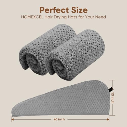 HOMEXCEL Microfiber Hair Towel Wrap 2 Pack Grey