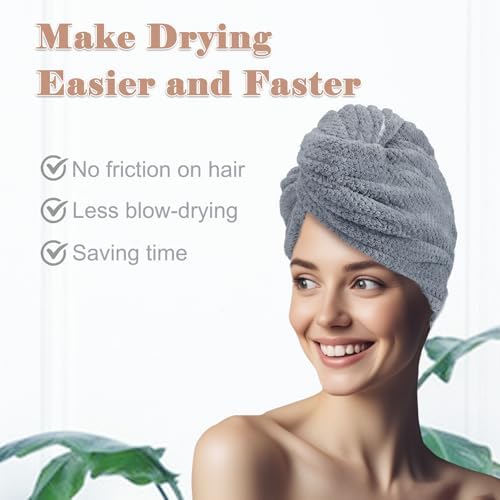 FREATECH 2-Pack Large Microfiber Hair Towel with Elastic Band