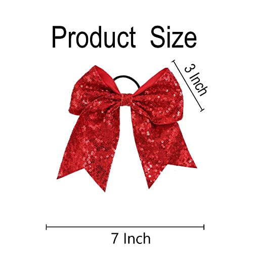 2 PCS 7 Inch Red Sequin Cheer Hair Bows for Teen Girls