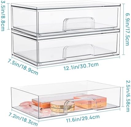 Vtopmart 121 W Clear Stackable Storage Drawers 2 Pack