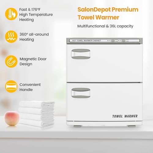 SalonDepot Hot Towel Warmer Double Cabinet 36L White