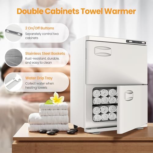 SalonDepot 46L Hot Towel Warmer with Double Cabinets White