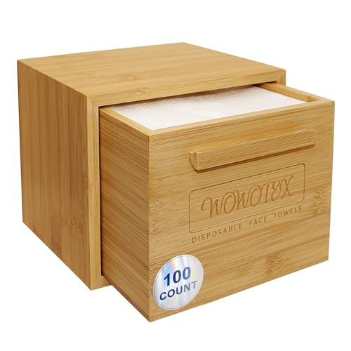WOWOTEX Luxe Bamboo Towel Container with 100 Biodegradable Face Towels 1
