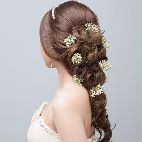 12 Pcs Babys Breath Hair Pins with Pearl Wedding Accessories