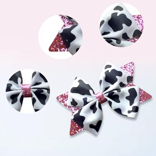 GFLPO 2Pcs Cow Print Hair Bow Clips for Girls