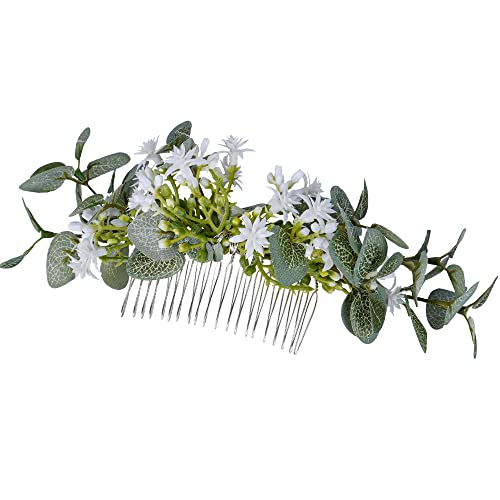 Handmade Green Flower Hair Comb - Boho Wedding Accessory
