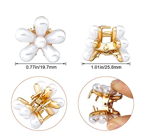 10 Pcs Mini Pearl Claw Clips with Flower Design
