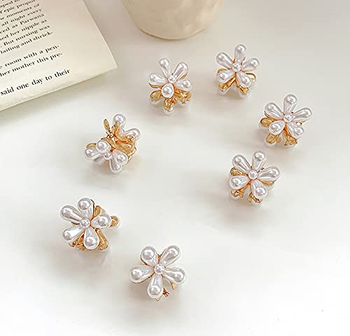 10 Pcs Mini Pearl Claw Clips with Flower Design