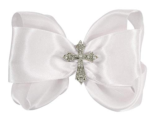 White Cross Rhinestone Hair Bow Clip for Baby or Big Girl