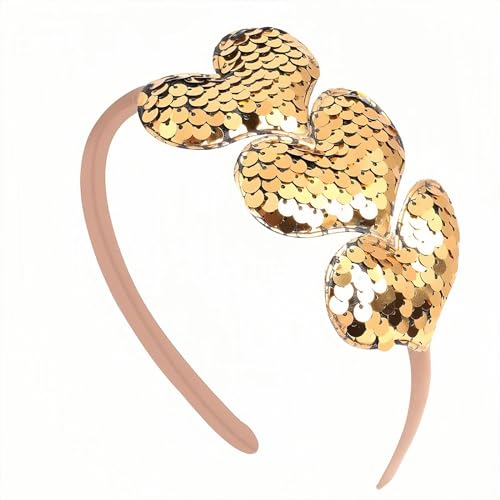 Gold Sequins Heart Headband for Women Girls Kids
