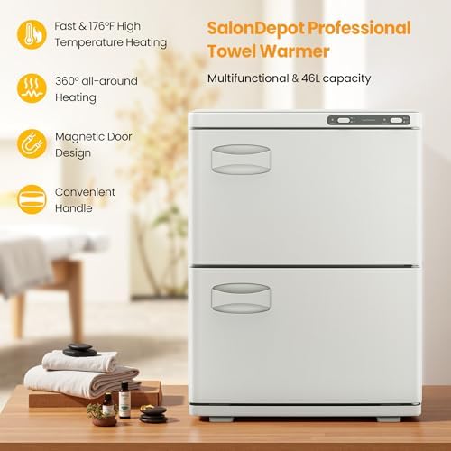 SalonDepot 46L Hot Towel Warmer with Double Cabinets White