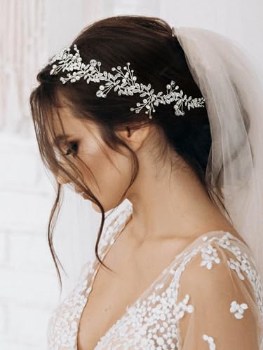 SWEETV Crystal Wedding Headband with Pearls and Rhinestones