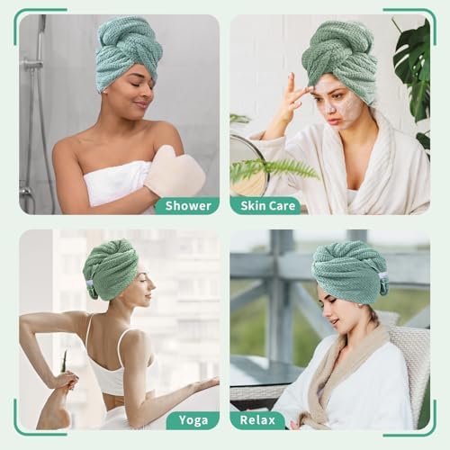 2 Pack Extra Large Microfiber Hair Towel Wrap for Women - Green