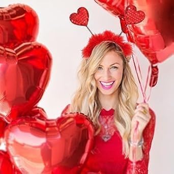 Red Heart Sequin Headband Valentines Day Party Accessory