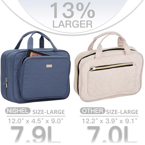 NISHEL Travel Toiletry Bag for Women - Large Capacity Aegean-Blue