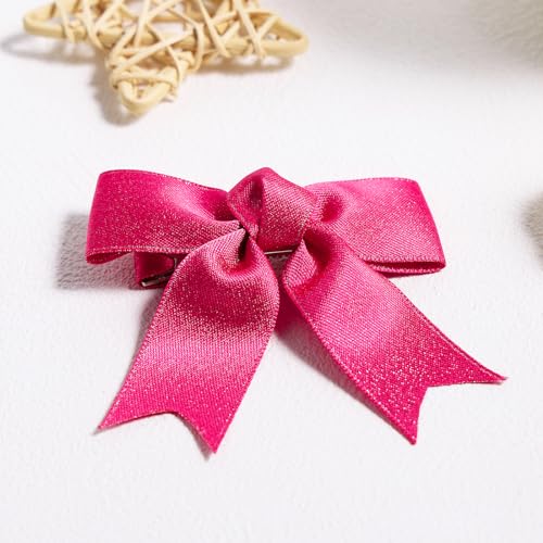 KCHIES Glitter Hot Pink Hair Bow Clips 3 Handmade Pair