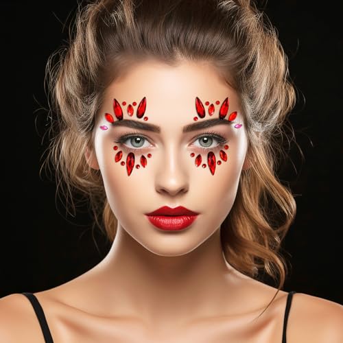 Face Jewels Stick On Costume Gems for Halloween Party Red