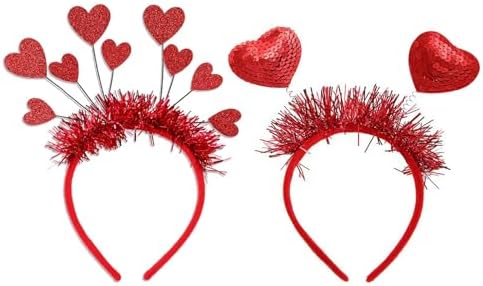 HIPIHOM 2PCS Red Heart Headband Set for Valentines Day