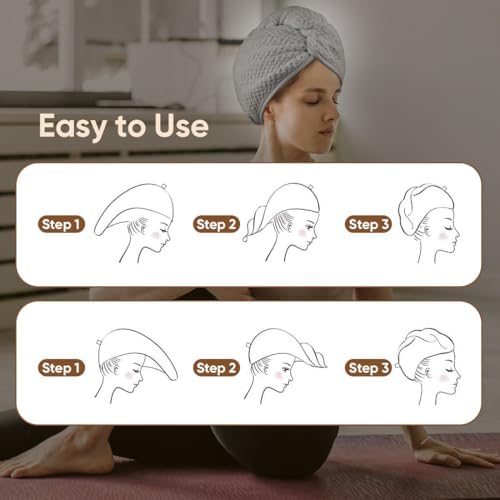 HOMEXCEL Microfiber Hair Towel Wrap 2 Pack Grey