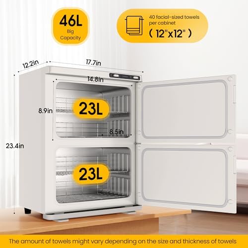 SalonDepot 46L Hot Towel Warmer with Double Cabinets White