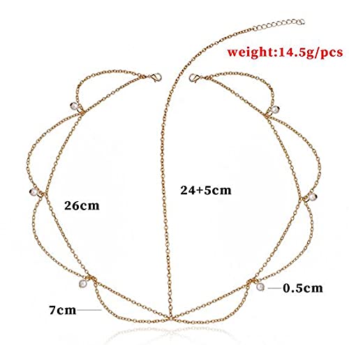 Blindery Gold Pearl Boho Headband Hair Chain