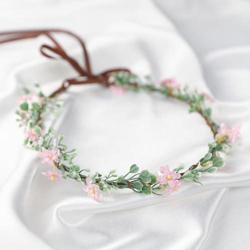 Handmade Pink Flower Crown for Girls Bridal Headband