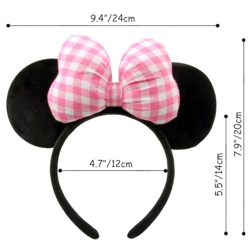 Dolebao 3D Mouse Sequin Ears Headband - Pink and White Plaid