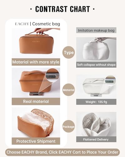 EACHY Large Capacity Waterproof Makeup Bag with Divider and Handle