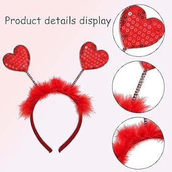 Red Heart Sequin Headband Valentines Day Party Accessory