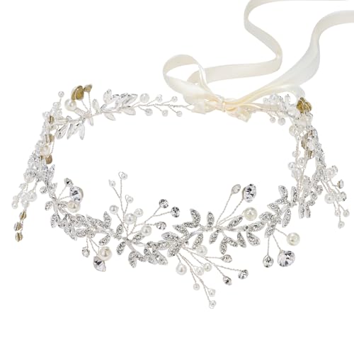 SWEETV Crystal Wedding Headband with Pearls and Rhinestones