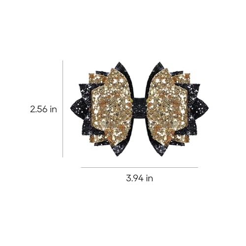 Glitter Gold-Black Hair Bow Clips for Graduation and School