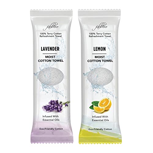 FABBPRO Oshibori Moist Terry Cotton Towels 50 Pack - Lemon Lavender Scented