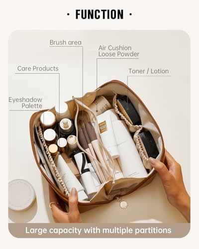 EACHY Large Capacity Waterproof Makeup Bag with Divider and Handle