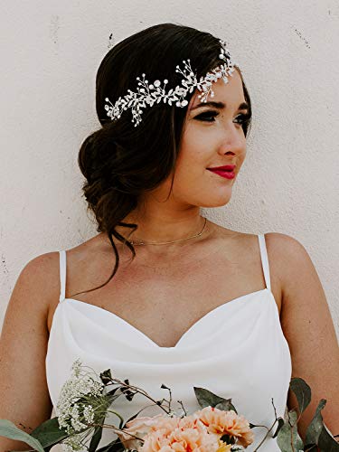 SWEETV Crystal Wedding Headband with Pearls and Rhinestones