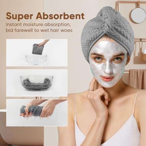 HOMEXCEL Microfiber Hair Towel Wrap 2 Pack Grey