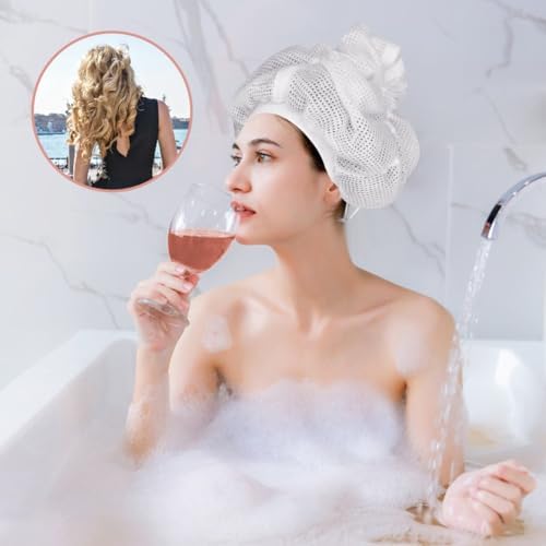 Adjustable Net Plopping Cap for Curly Hair Drying White with Drawstring