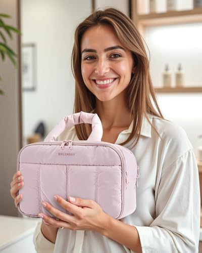 BAGSMART Travel Toiletry Bag with Handle - Pink