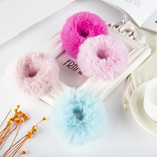 Mljsh 2PCS Pink Pom Pom Fuzzy Scrunchies