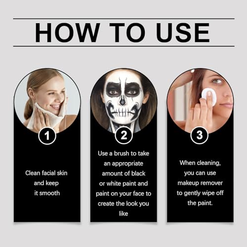 Halloween Face Paint Kit - Black White Full Coverage Cosplay Makeup