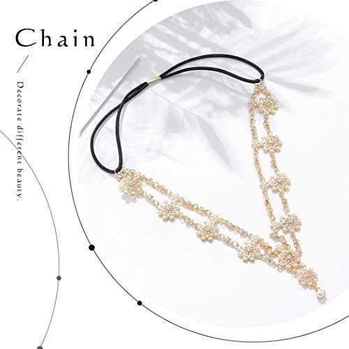 Aceorna Gold Silver Rose Gold Chain Floral Headband for Women