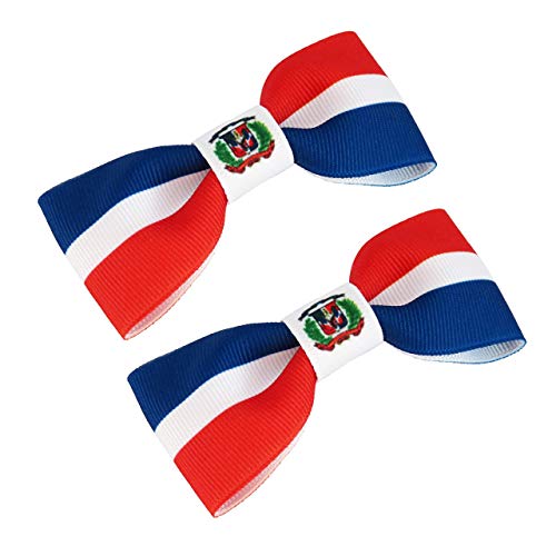 Dominican Republic Flag Hair Bows with Clips for Girls and Toddlers